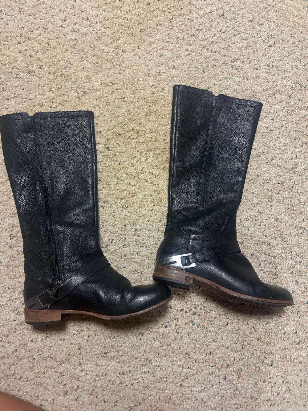 UGG Black Leather Mid-Calf Harness Boots - Picture 2 of 3